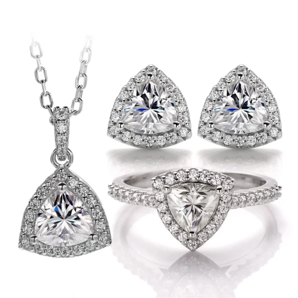 ⁦925 Sterling Woman Earring Necklace Ring Jewelry Set Fancy Shape Gold Plated Moissanite Silver Jewelry⁩ - الصورة ⁦3⁩