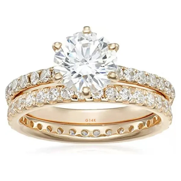 ⁦SGARIT Custom Jewelry 14K White Rose Gold VVS1 GRA 1.5ct 7.5mm Moissanite Diamond Wedding Ring Set Jewellery for Couple⁩ - الصورة ⁦4⁩