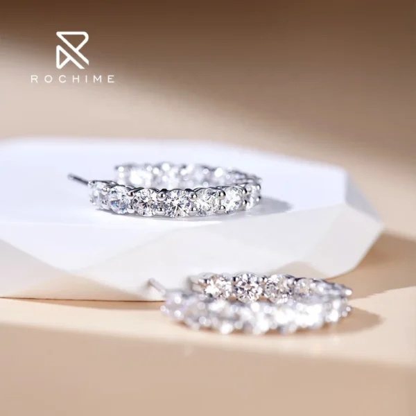 ⁦Rochime Round Brilliant Hoop Earrings  925 Sterling Silver Gold Plated 5a Zircon Jewelry for Women⁩ - الصورة ⁦4⁩