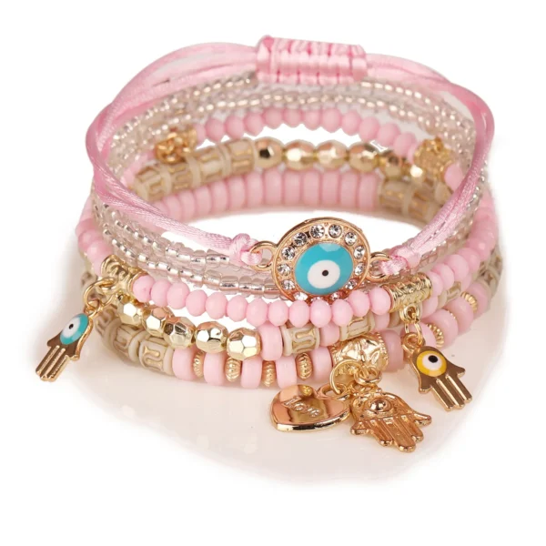 ⁦Dropshipping Designer Charms Woven Bracelet Women Adjustable Boho Lucky Evil Eye Beads Stack Bracelets Jewelry Sets⁩ - الصورة ⁦4⁩