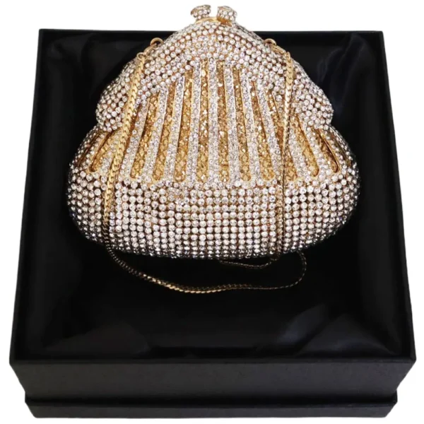 ⁦New Crystal Stone Diamond Rhinestone Evening Metal Wedding Dinner Party Purse Ladies Bridal Shell Shape Clutch Bags for Girls⁩ - الصورة ⁦2⁩
