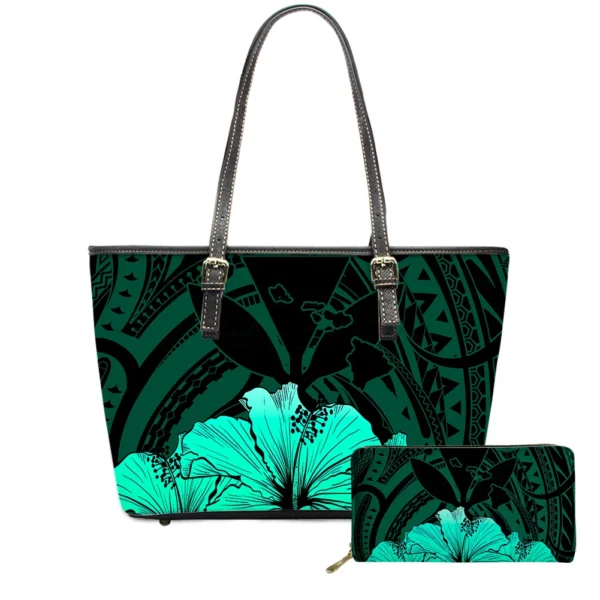 ⁦Drop Shipping Flowers Pattern HandBags and Purses Customized Polynesian Hawaiian Tote Bag for Women Luxury Pu Leather Hand Bags⁩ - الصورة ⁦5⁩