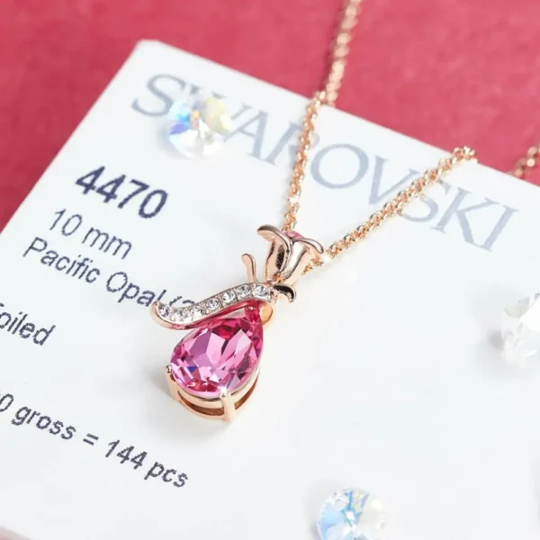 ⁦Qings Jewelry Rose Gold Plated 925 Sterling Silver Pink Crystal Necklace Gold Pink Necklaces Rose Gold Necklaces⁩ - الصورة ⁦3⁩