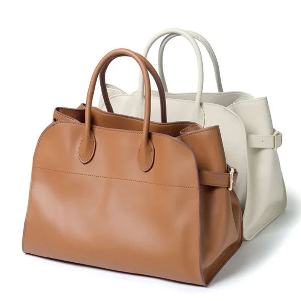⁦British Fashion Designer Genuine Cow Leather Large Niche Tote Handbags Luxury Real Leather Ladies Doctor Bags Croco OEM Handbag⁩ - الصورة ⁦6⁩