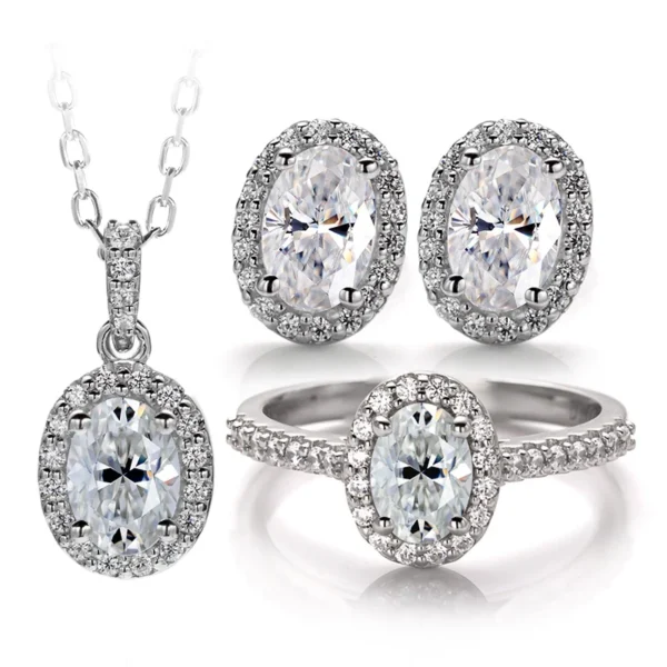 ⁦925 Sterling Woman Earring Necklace Ring Jewelry Set Fancy Shape Gold Plated Moissanite Silver Jewelry⁩ - الصورة ⁦6⁩