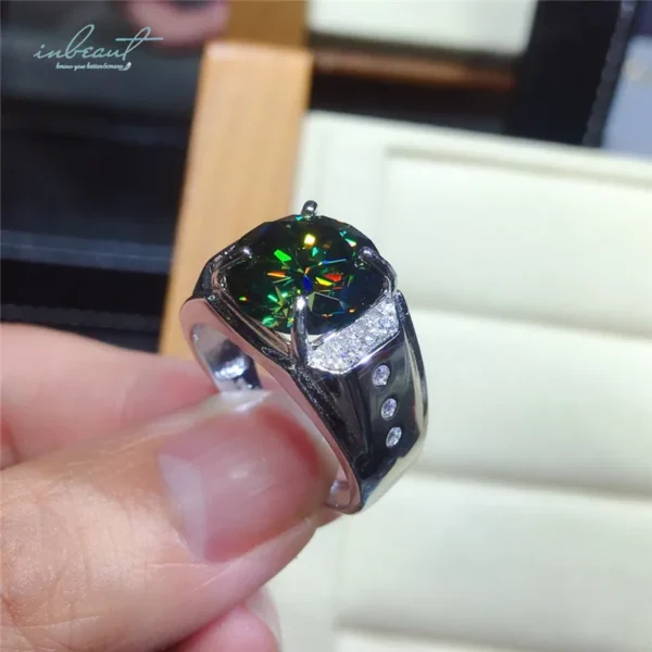 ⁦Silver 925 Original 5 Carat Brilliant Cut Genuine Pass Diamond Test Dark Green Moissanite Ring for Men Wedding Gift Fine Jewelry⁩ - الصورة ⁦6⁩