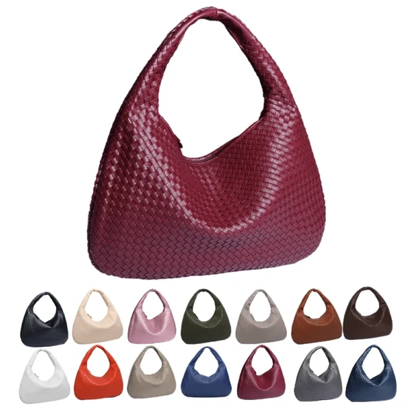 ⁦Droshipping Leather Woven Handbag Tote Bags Top Handle Satchel Handbags, Large Hobo Tote Bag with Zipper Handmade Shoulder Purse⁩ - الصورة ⁦5⁩