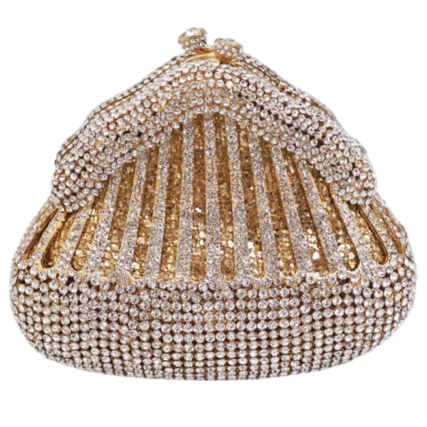 ⁦New Crystal Stone Diamond Rhinestone Evening Metal Wedding Dinner Party Purse Ladies Bridal Shell Shape Clutch Bags for Girls⁩ - الصورة ⁦3⁩