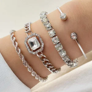 Hot Sell Vintage Gold Plated Square Diamond Adjustable Bracelet Bangles Set High Polished Charm Gold Bracelet for Women Jewelry