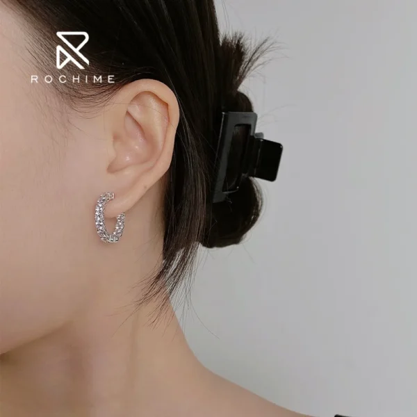 ⁦Rochime Round Brilliant Hoop Earrings  925 Sterling Silver Gold Plated 5a Zircon Jewelry for Women⁩ - الصورة ⁦5⁩