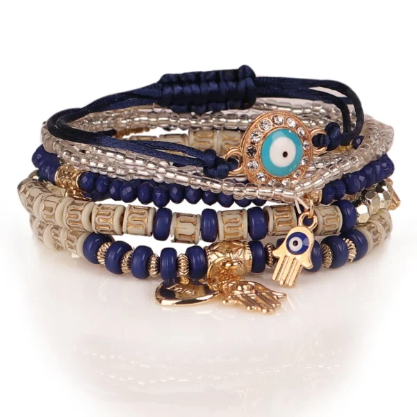 ⁦Dropshipping Designer Charms Woven Bracelet Women Adjustable Boho Lucky Evil Eye Beads Stack Bracelets Jewelry Sets⁩ - الصورة ⁦5⁩
