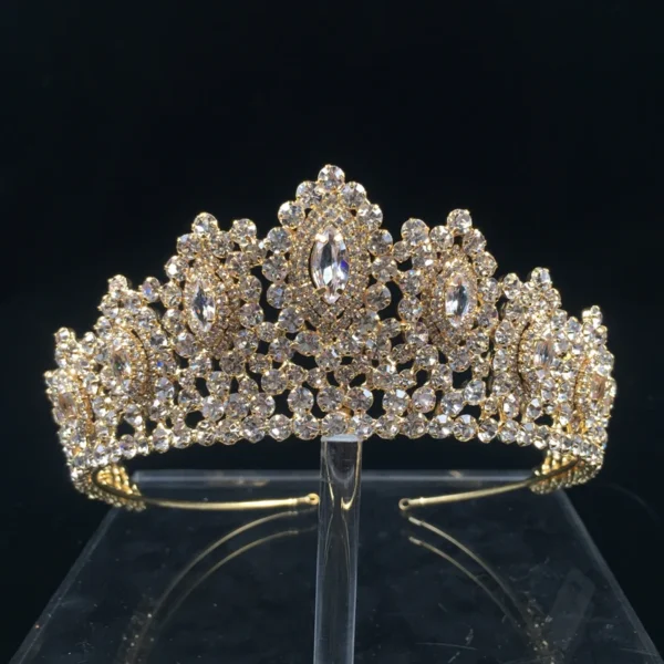 ⁦New Rhinestone Crowns Vintage Style Big Eye Shape Wedding Accessories Bridal Hair Tiaras Yellow Gold Party Hair Accessory BC3707⁩ - الصورة ⁦5⁩