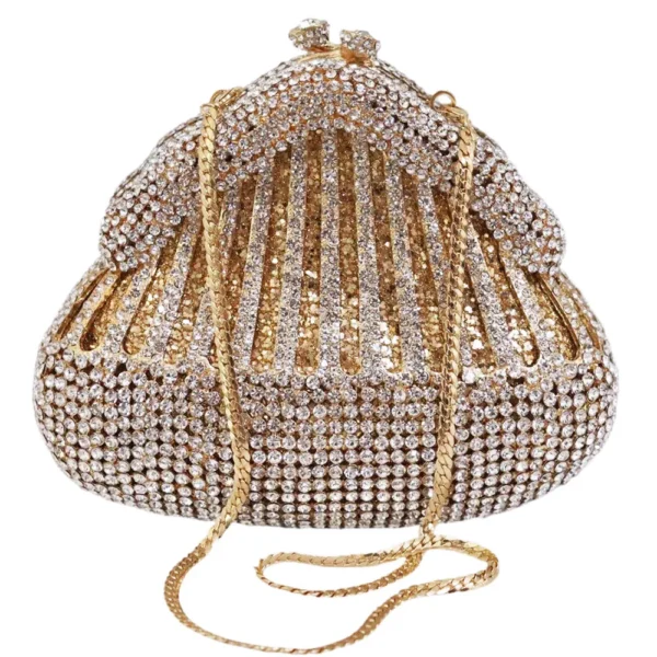 ⁦New Crystal Stone Diamond Rhinestone Evening Metal Wedding Dinner Party Purse Ladies Bridal Shell Shape Clutch Bags for Girls⁩ - الصورة ⁦6⁩