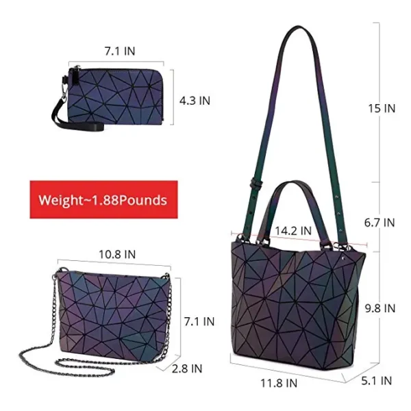 ⁦LOVEVOOK Wholesale Holographic Reflective Tote Bag Clutch Wallet Shoulder Bags Set Geometric Luminous Women Purses and Handbags⁩ - الصورة ⁦4⁩